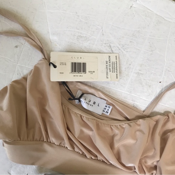 Clubl London NEW Bralette Nude Tank Bra Ruched Straps Stretch Wide Band Tan Tags - Picture 6 of 10